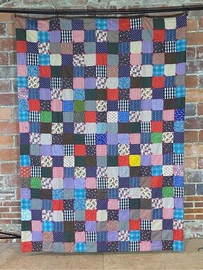 Vintage Patchwork Crazy Tie Quilt 62” x 88”